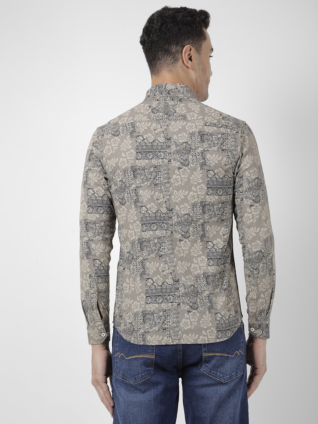 Numero Uno Men Abstract Beige Shirt